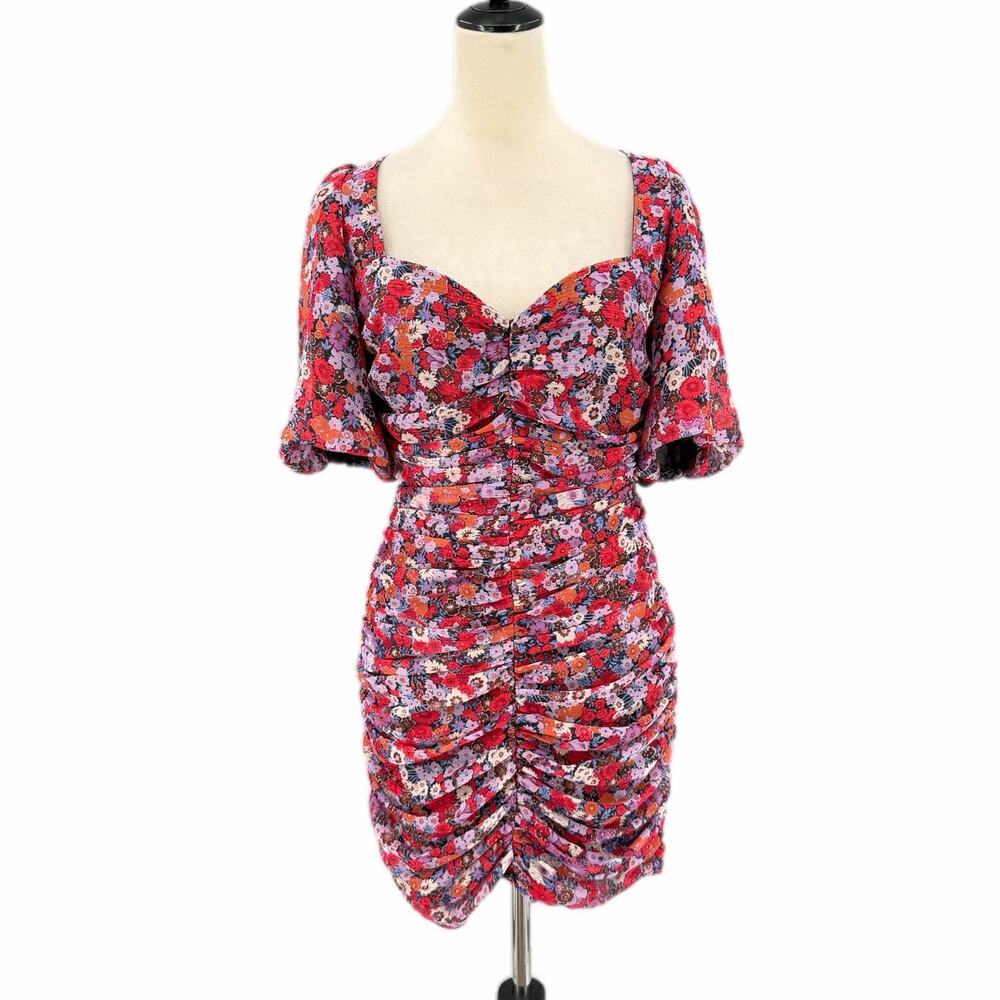 Zara NEW Red Floral Ruched Bodycon Night Out Date Feminine Flattering Mini Dress